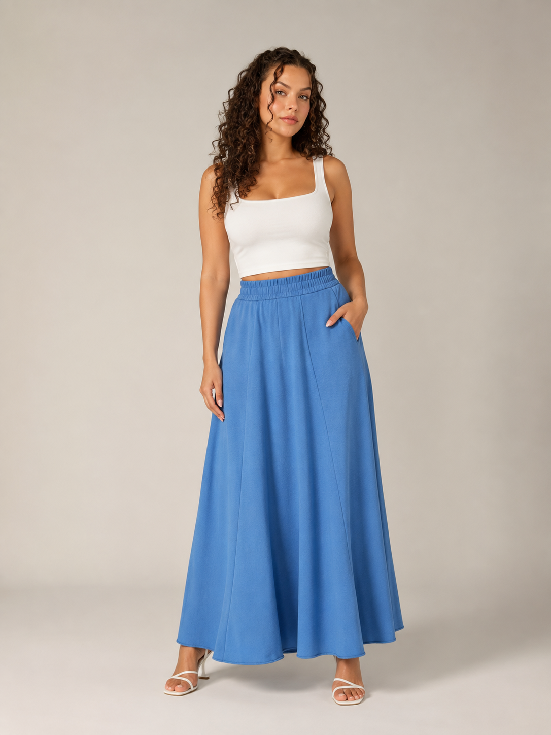 Tivelle - Dames Midi-Rok Met Steekzakken En Elastische Taille