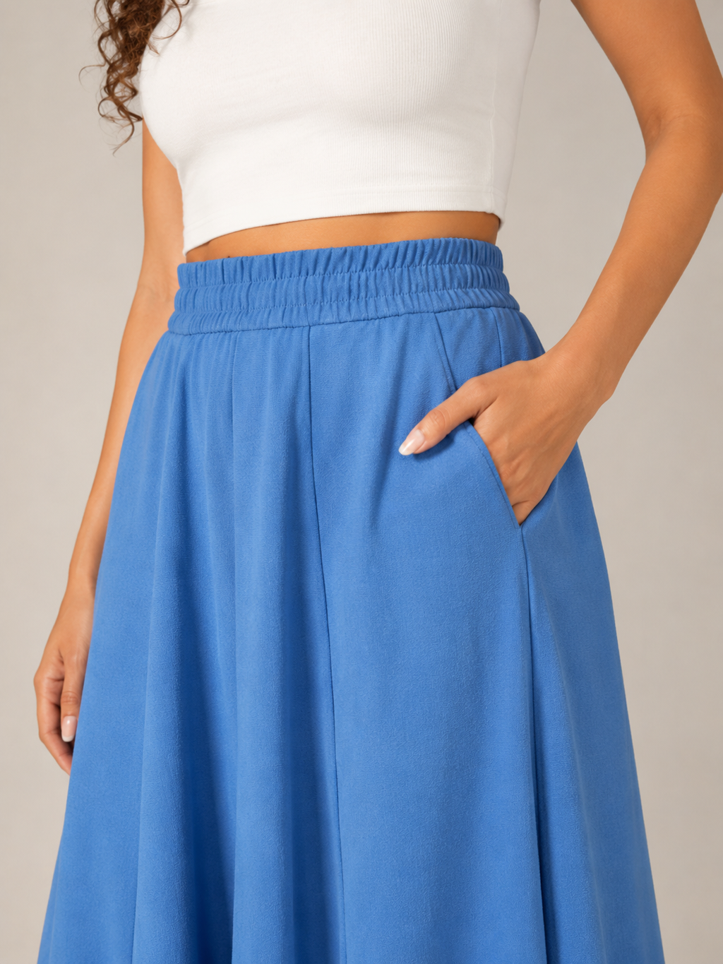 Tivelle - Dames Midi-Rok Met Steekzakken En Elastische Taille