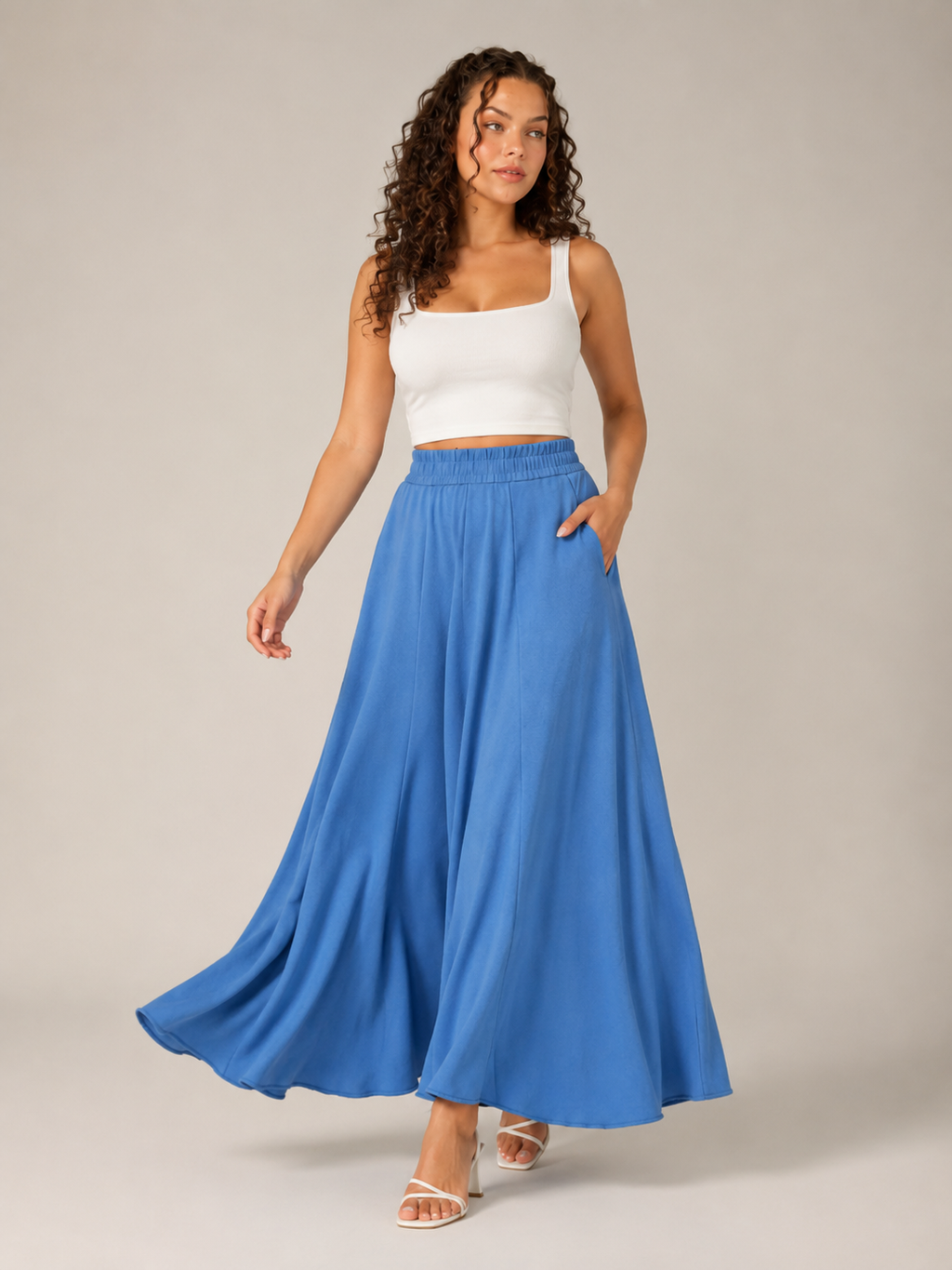 Tivelle - Dames Midi-Rok Met Steekzakken En Elastische Taille