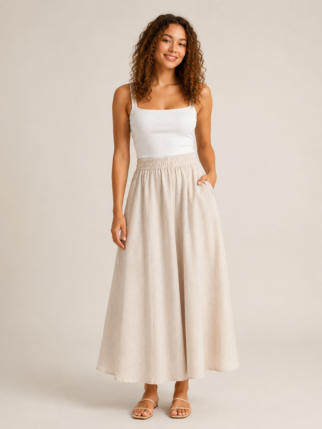 Tivelle - Dames midirok met elastische taille en steekzakken