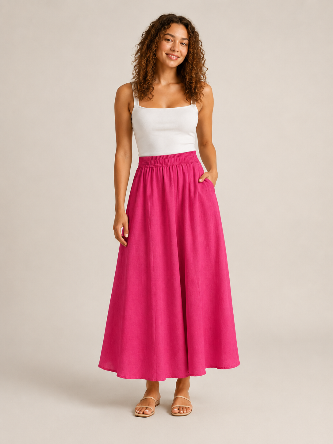 Tivelle - Dames midirok met elastische taille en steekzakken