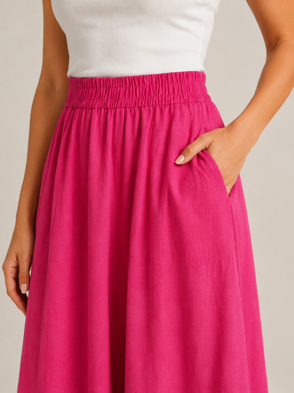 Tivelle - Dames Midi-Rok Met Steekzakken En Elastische Taille