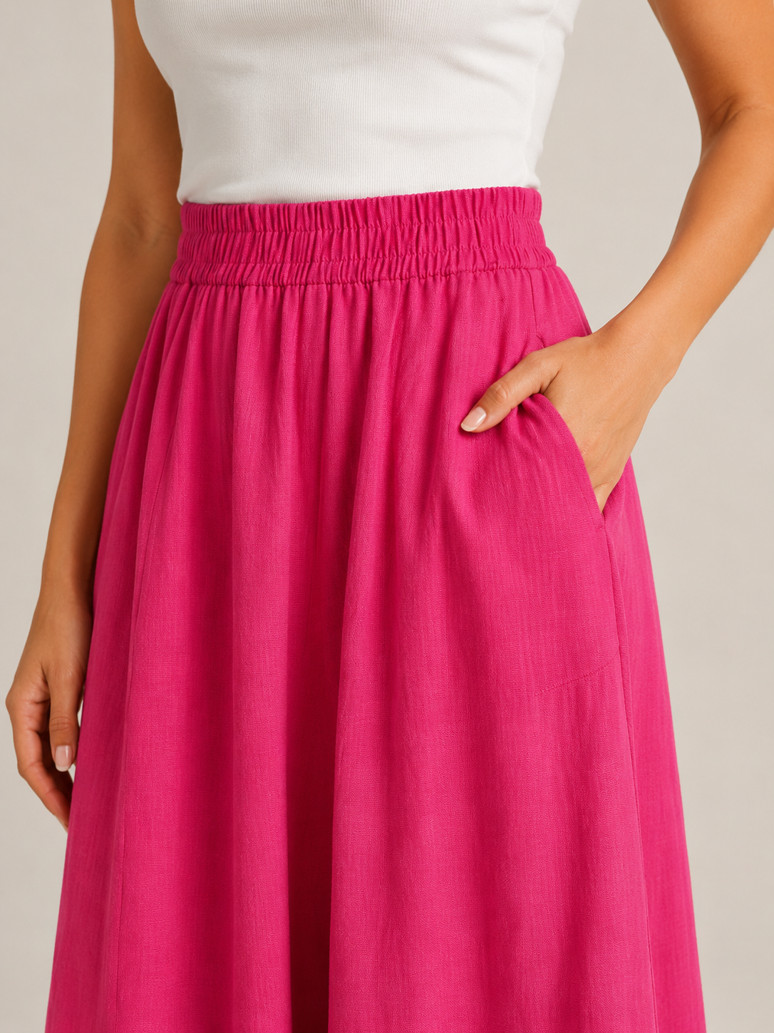 Tivelle - Dames Midi-Rok Met Steekzakken En Elastische Taille
