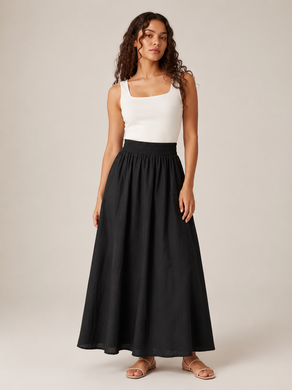 Thalina - Dames Midi-Rok Met Elastische Taille En Wijde A-Lijn