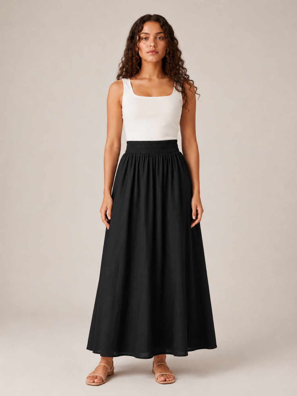 Thalina - Dames Midi-Rok Met Elastische Taille En Wijde A-Lijn