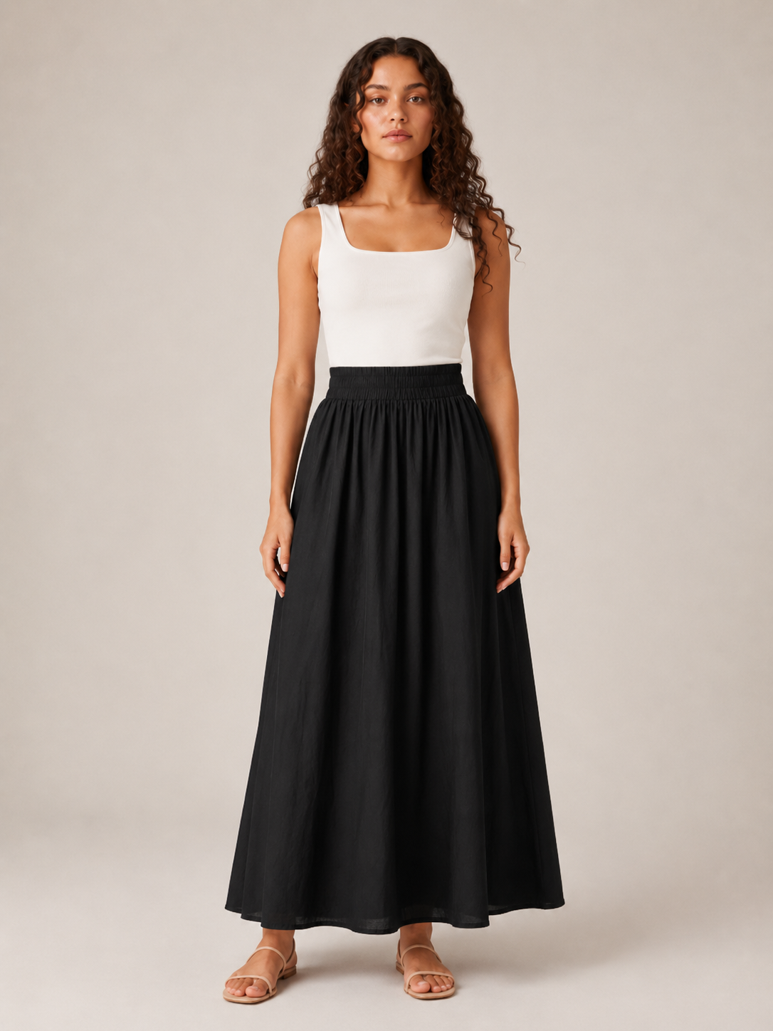 Thalina - Dames Midi-Rok Met Elastische Taille En Wijde A-Lijn