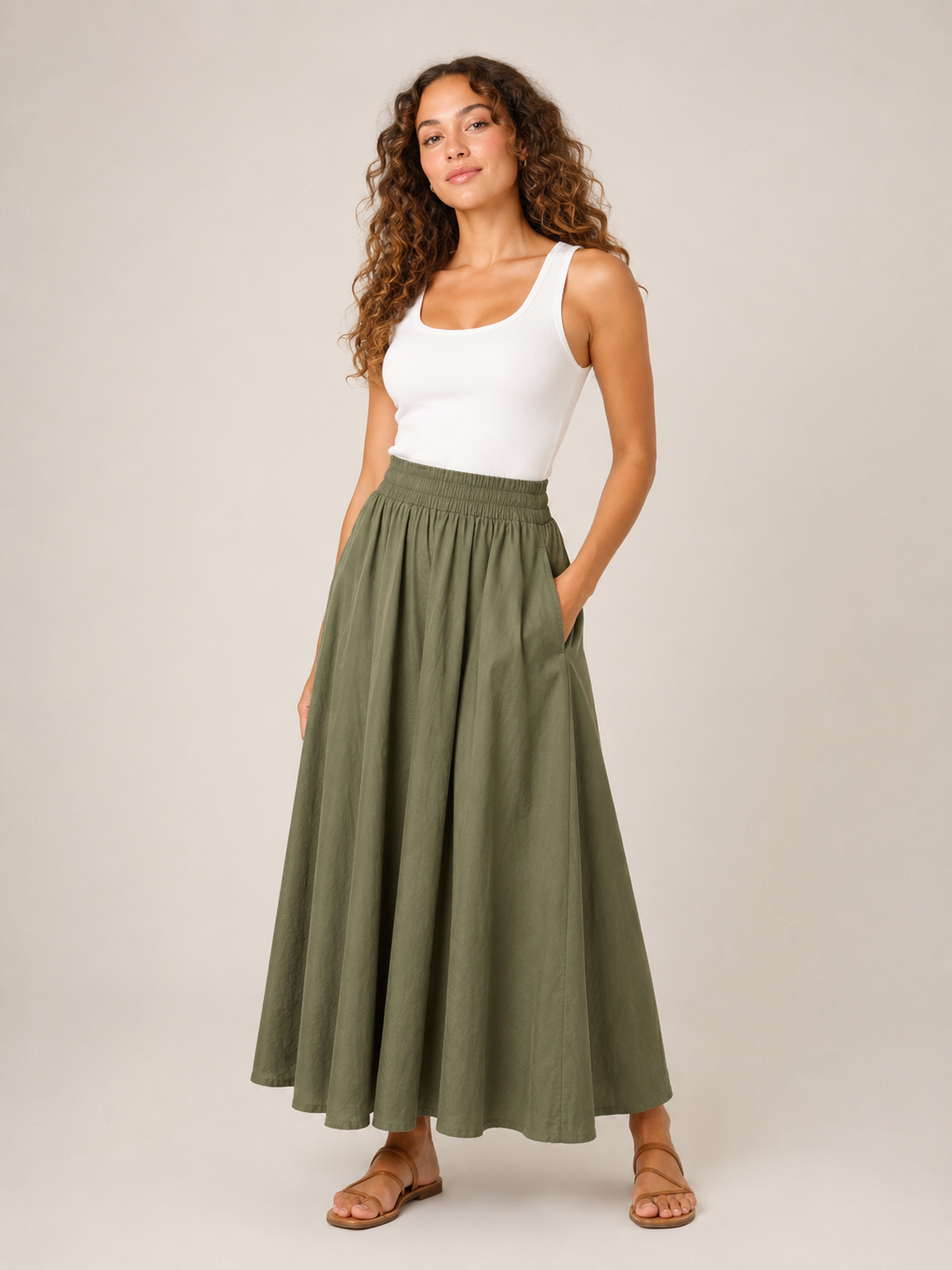 Thalina - Dames midirok met elastische taille en wijde A-lijn