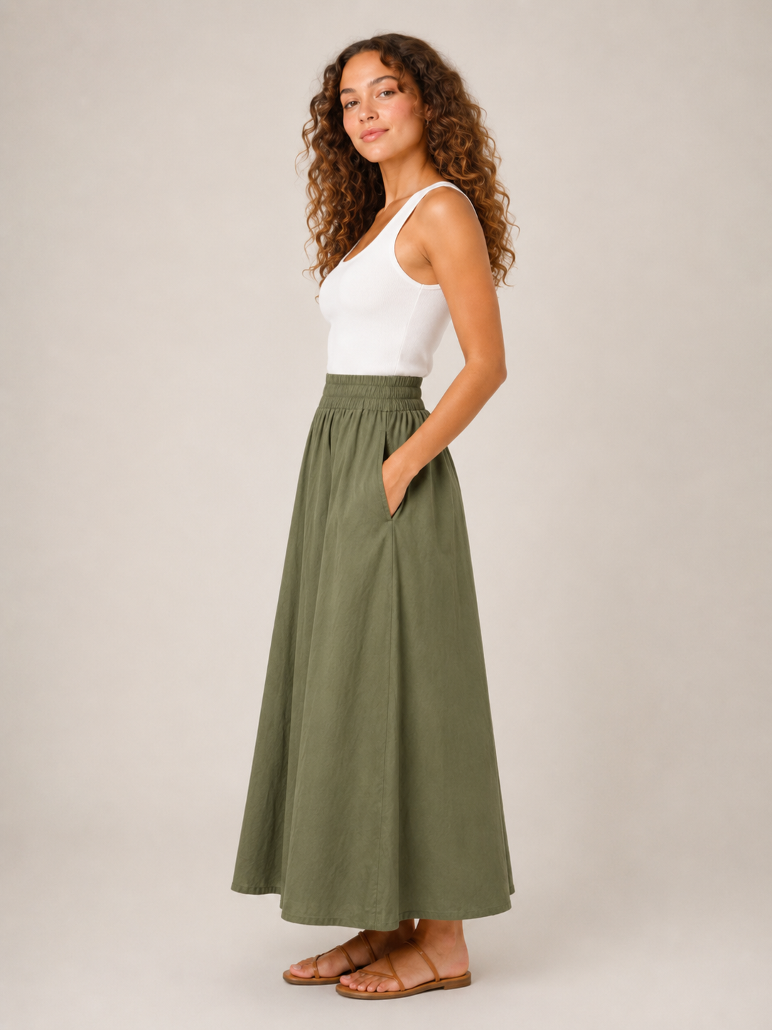 Thalina - Dames Midi-Rok Met Elastische Taille En Wijde A-Lijn