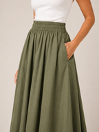 Thalina - Dames Midi-Rok Met Elastische Taille En Wijde A-Lijn