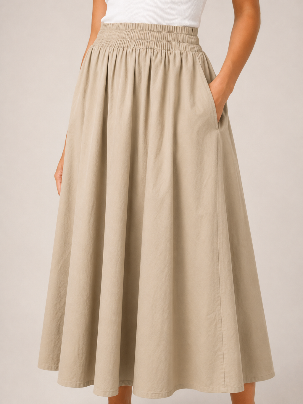Thalina - Dames Midi-Rok Met Elastische Taille En Wijde A-Lijn