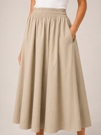 Thalina - Dames Midi-Rok Met Elastische Taille En Wijde A-Lijn