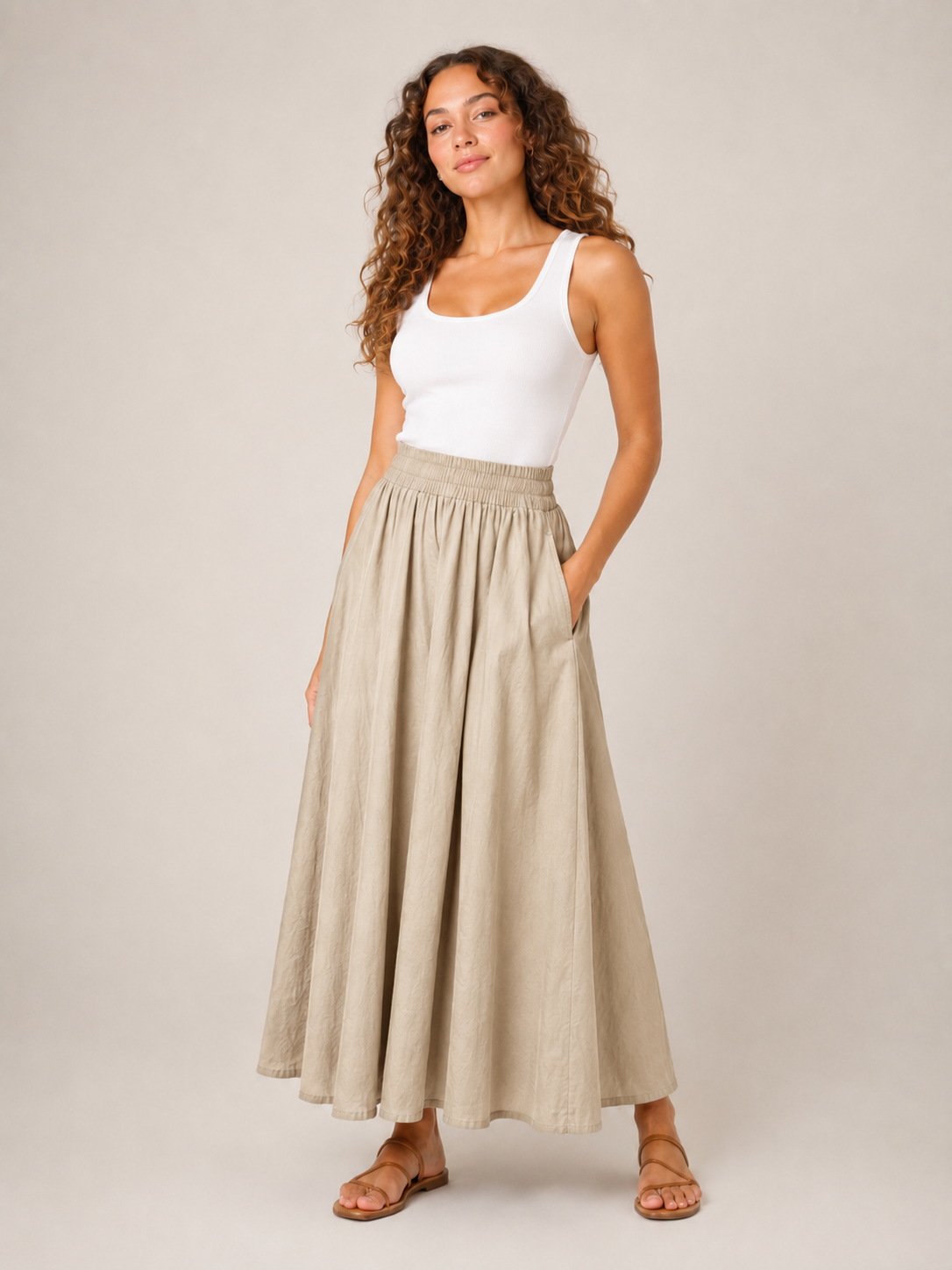 Thalina - Dames midirok met elastische taille en wijde A-lijn
