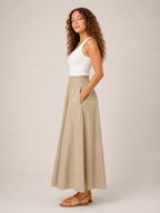 Thalina - Dames Midi-Rok Met Elastische Taille En Wijde A-Lijn