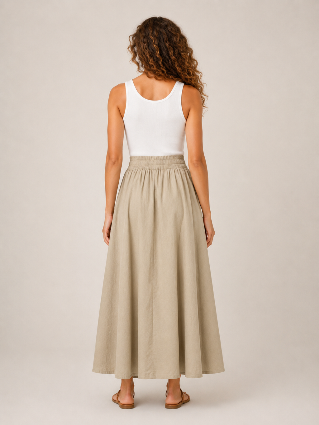 Thalina - Dames Midi-Rok Met Elastische Taille En Wijde A-Lijn