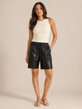 Tazmira - Dames Leren Bermudashort Met Elastische Taille En Steekzakken