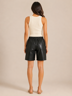 Tazmira - Dames Leren Bermudashort Met Elastische Taille En Steekzakken
