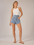 Torevina - Dames Denim Short Met Extra Hoge Taille En Knoopsluiting
