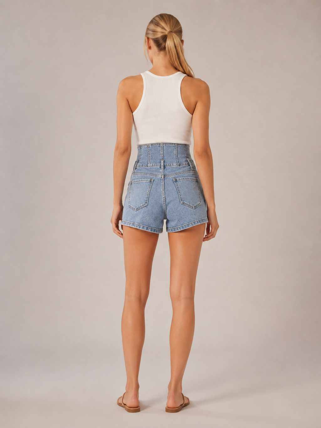 Torevina - Dames Denim Short Met Extra Hoge Taille En Knoopsluiting
