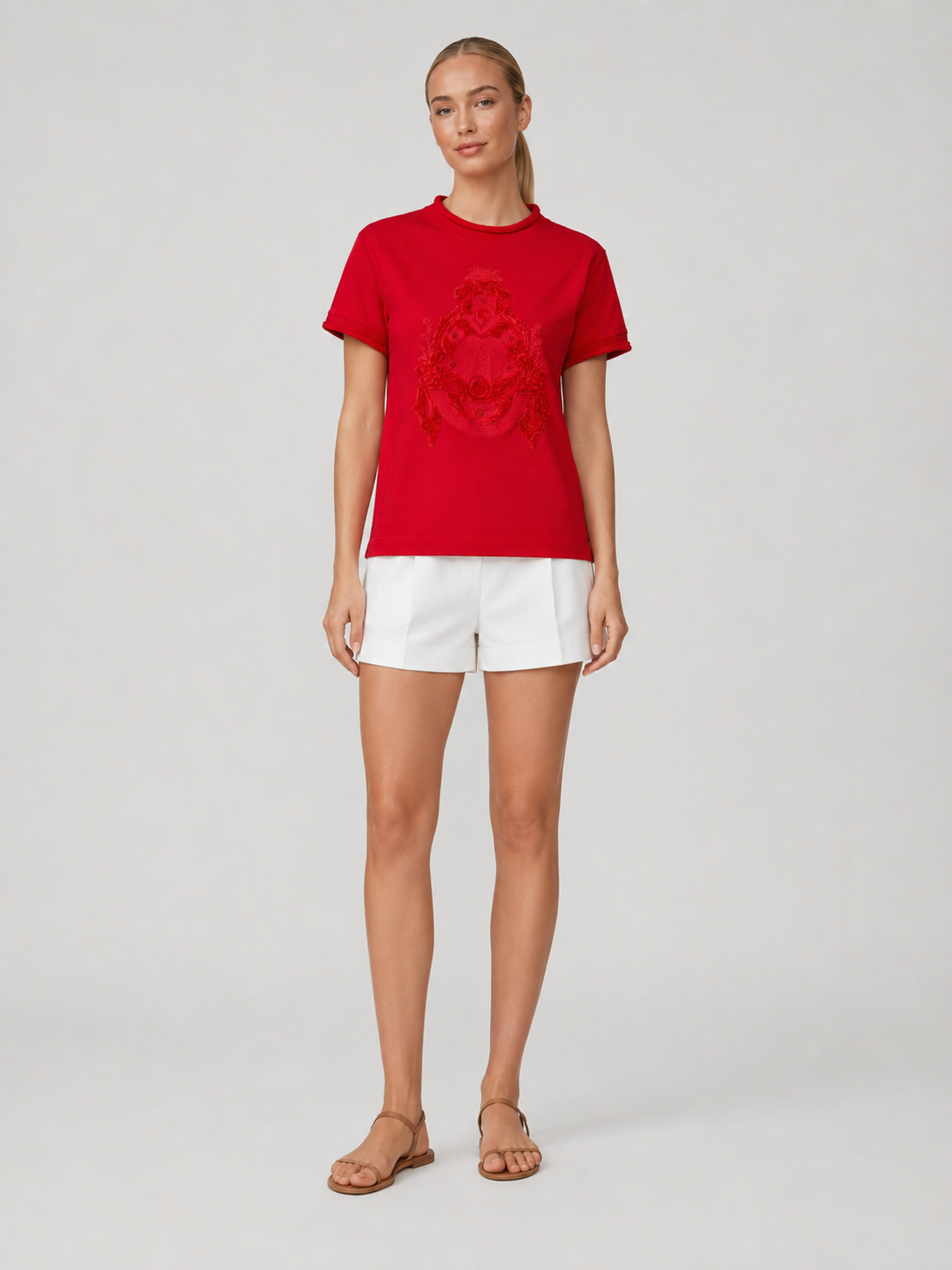 Tandria - Dames T-Shirt Met Ton-Sur-Ton Borduursel