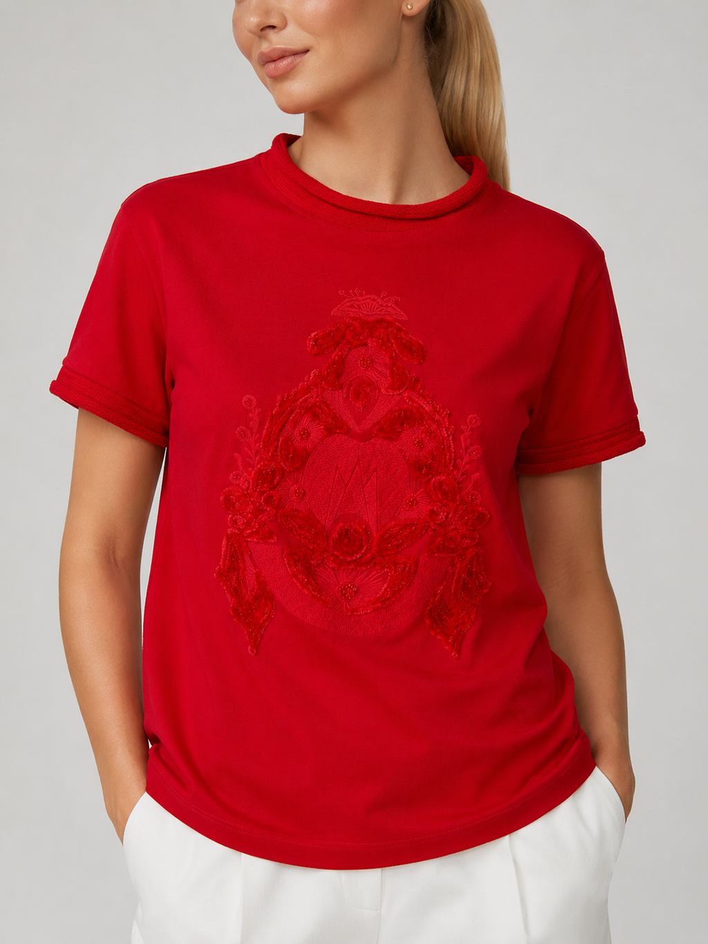 Tandria - Dames T-Shirt Met Ton-Sur-Ton Borduursel