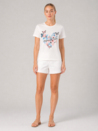 Trivessa - Dames Zijden T-Shirt Met Vlinder- En Bloemenprint