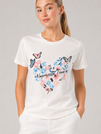 Trivessa - Dames Zijden T-Shirt Met Vlinder- En Bloemenprint