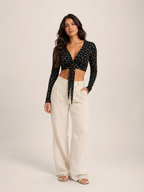 Tobienne - Dames Croptop Met Striksluiting En V-Hals