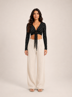 Tobienne - Dames Croptop Met Striksluiting En V-Hals