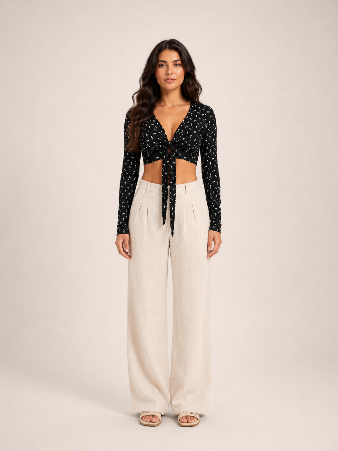 Tobienne - Dames Croptop Met Striksluiting En V-Hals