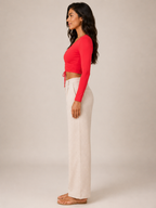 Tobienne - Dames Croptop Met Striksluiting En V-Hals