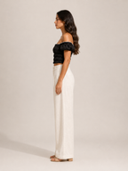 Tyndora - Dames Off-Shoulder Croptop Met Smockdetail En Pofmouwen