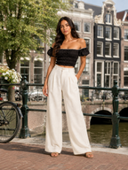 Tyndora - Dames Off-Shoulder Croptop Met Smockdetail En Pofmouwen