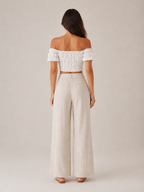 Tyndora - Dames Off-Shoulder Croptop Met Smockdetail En Pofmouwen