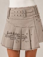 Tervaine - Denim Mini-Rok Met Plooien En Gespdetails