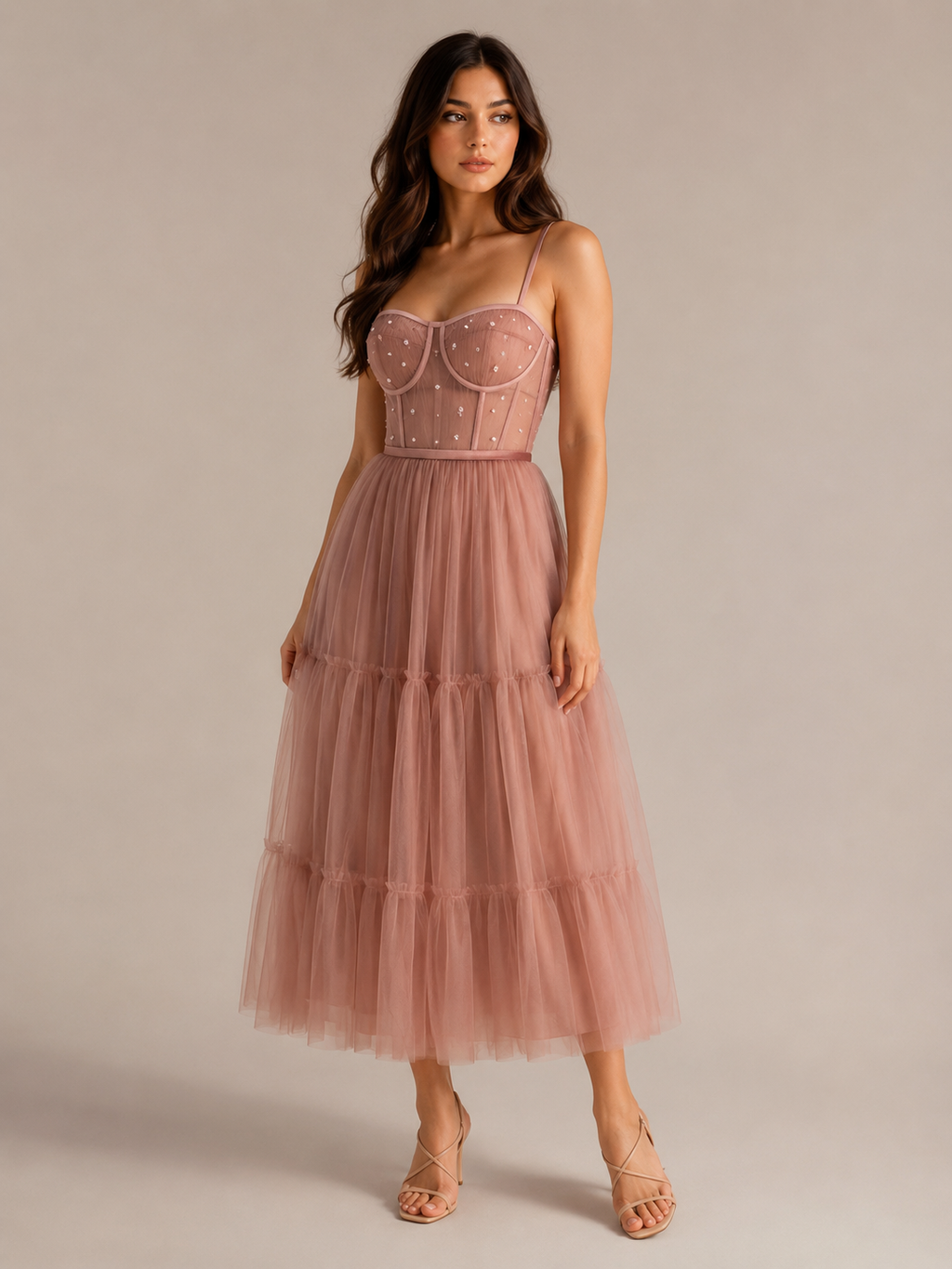 Tavienne - Midi-Feestjurk Met Corsetlijfje En Tule Rok