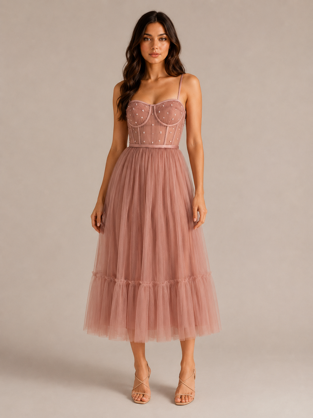 Tavienne - Midi-Feestjurk Met Corsetlijfje En Tule Rok