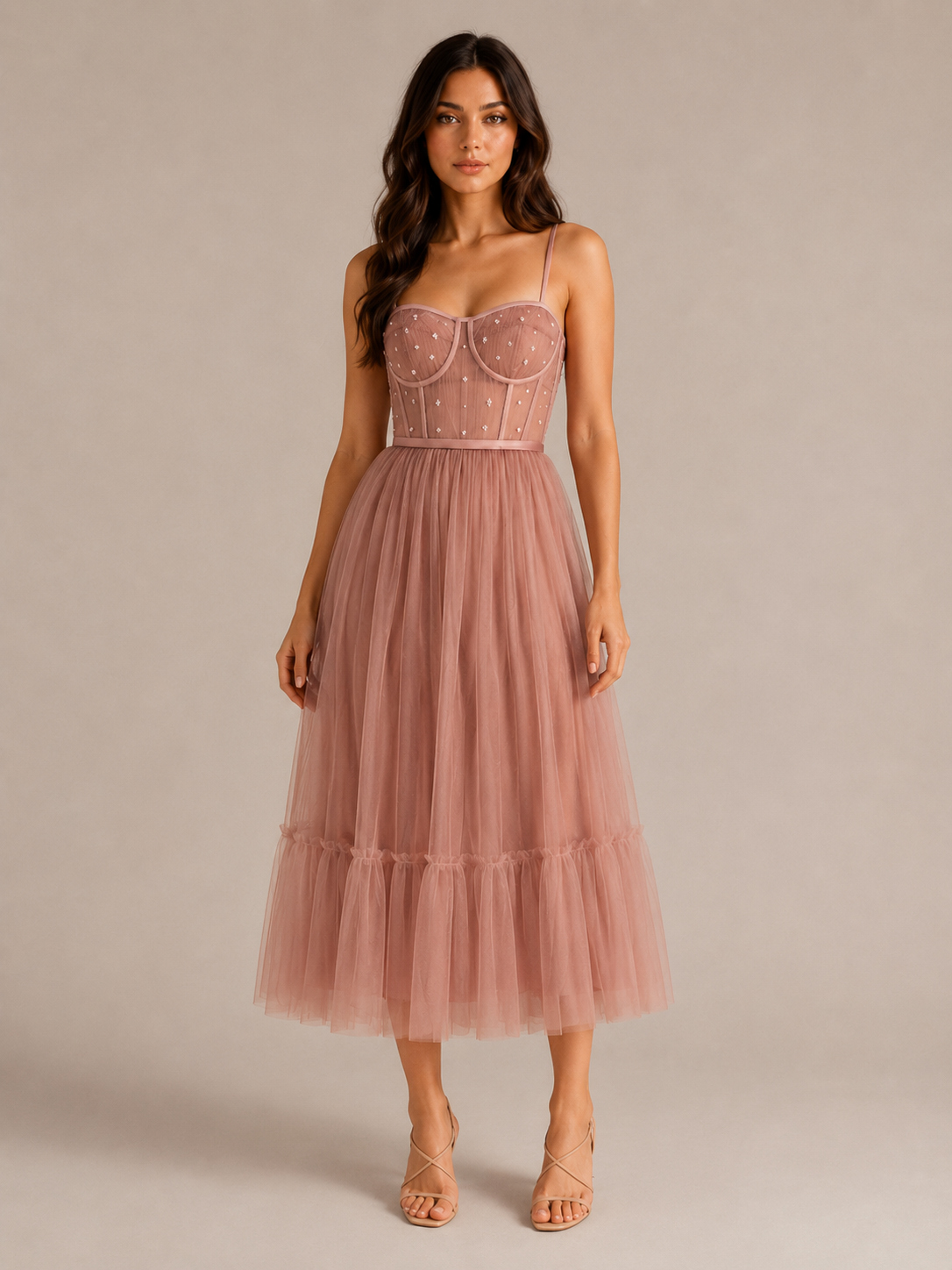 Tavienne - Midi-Feestjurk Met Corsetlijfje En Tule Rok