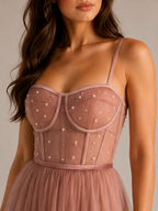 Tavienne - Midi-Feestjurk Met Corsetlijfje En Tule Rok