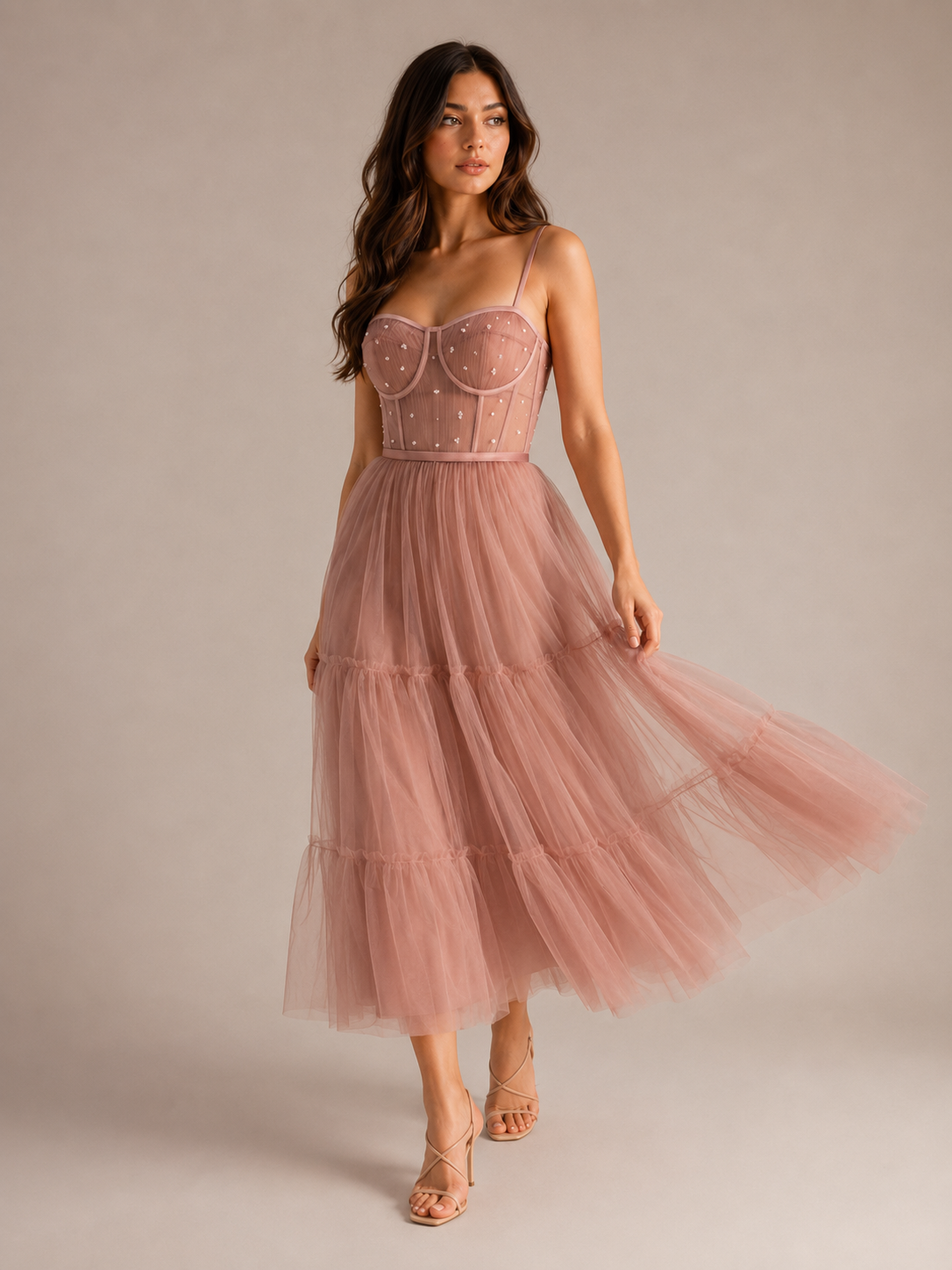 Tavienne - Midi-Feestjurk Met Corsetlijfje En Tule Rok