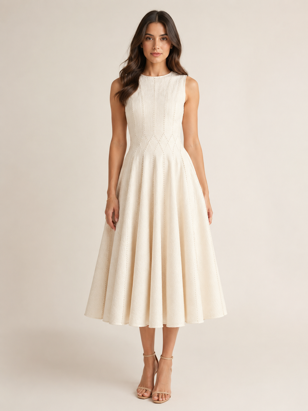 Tessalia - Midi-Jurk Met Getailleerde Taille En Uitlopende Rok