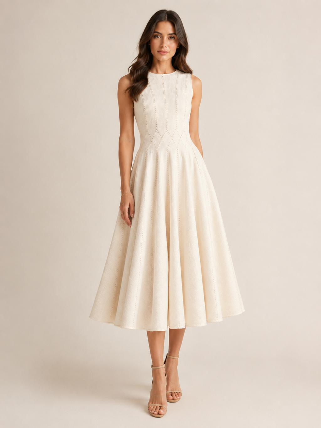 Tessalia - Midi-Jurk Met Getailleerde Taille En Uitlopende Rok