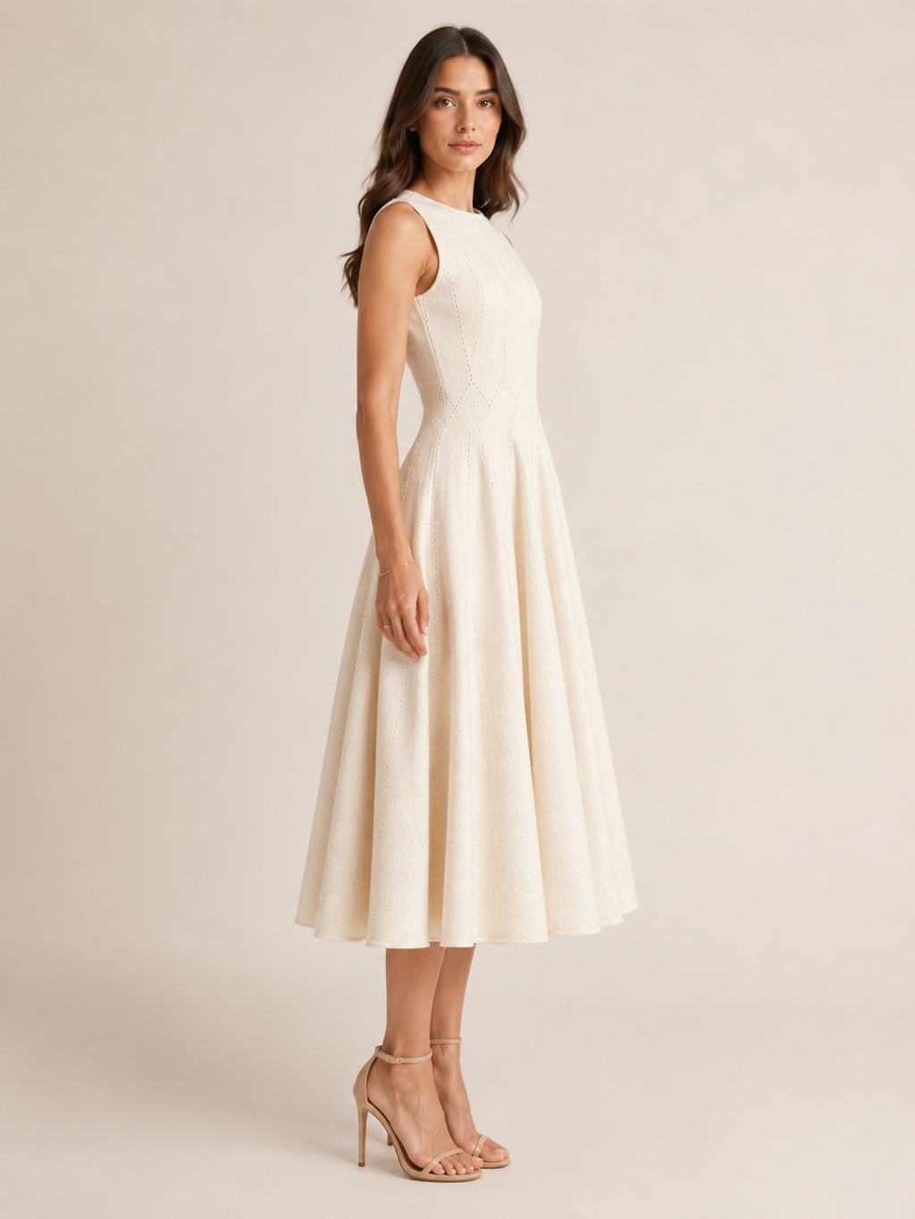 Tessalia - Midi-Jurk Met Getailleerde Taille En Uitlopende Rok