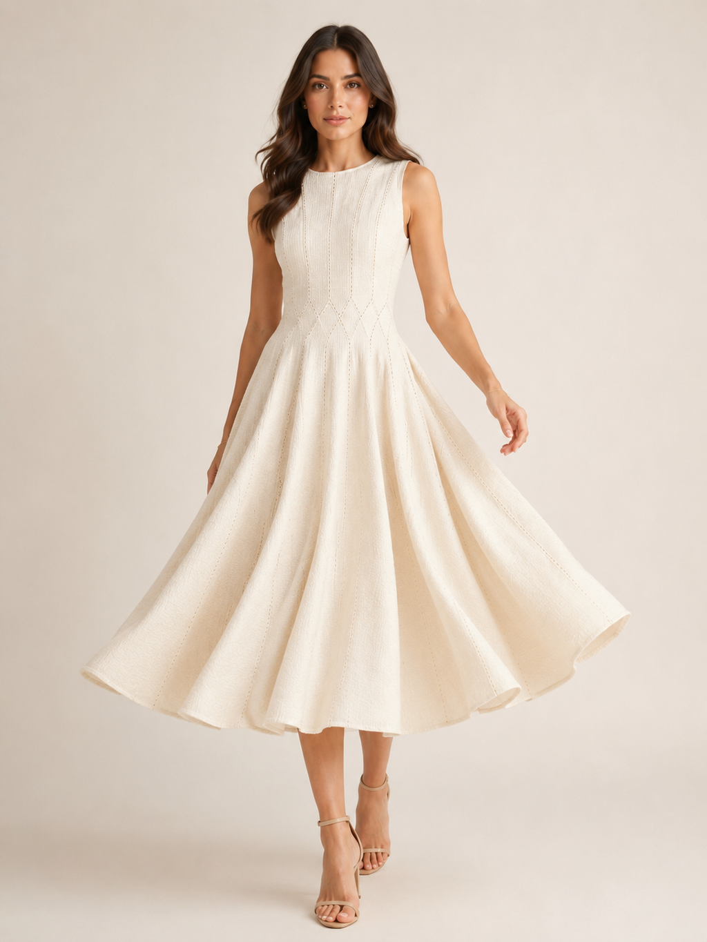 Tessalia - Midi-Jurk Met Getailleerde Taille En Uitlopende Rok