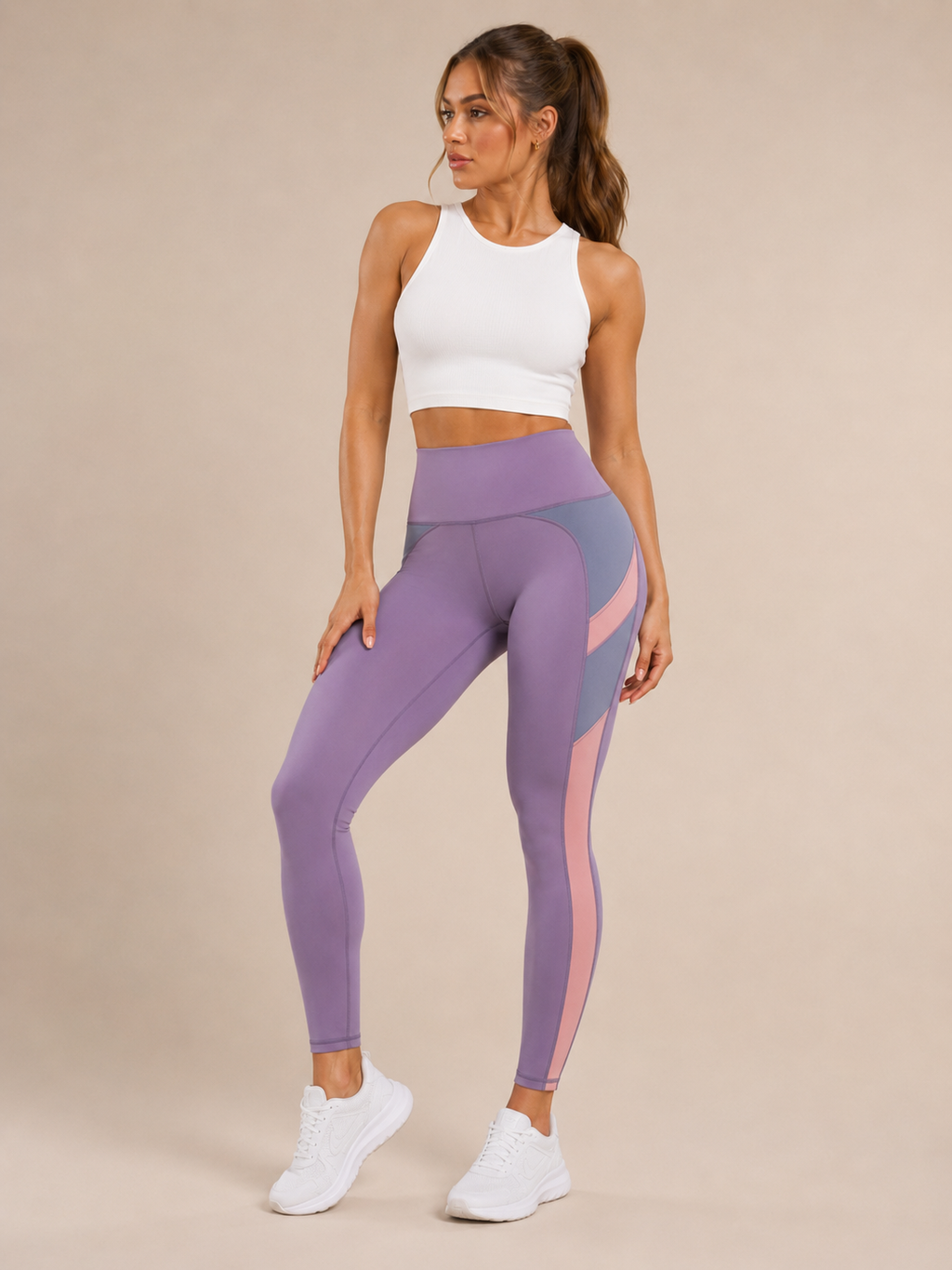 Tunaya - Dames Yogalegging Met Hoge Taille En Contrasterende Zijpanelen