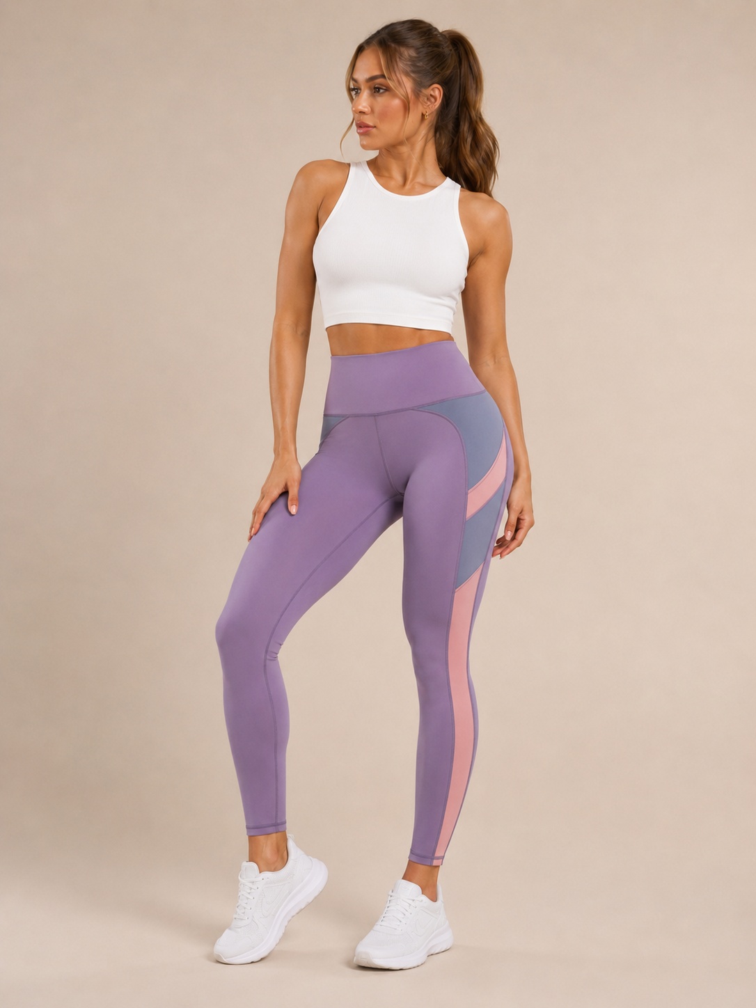 Tunaya - Dames Yogalegging Met Hoge Taille En Contrasterende Zijpanelen