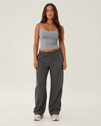 Kyralie - Grijze Rib Tanktop Met Ronde Hals