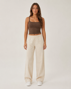 Karissa - Donkerbruine Crop Top Met Kanten Bandjes