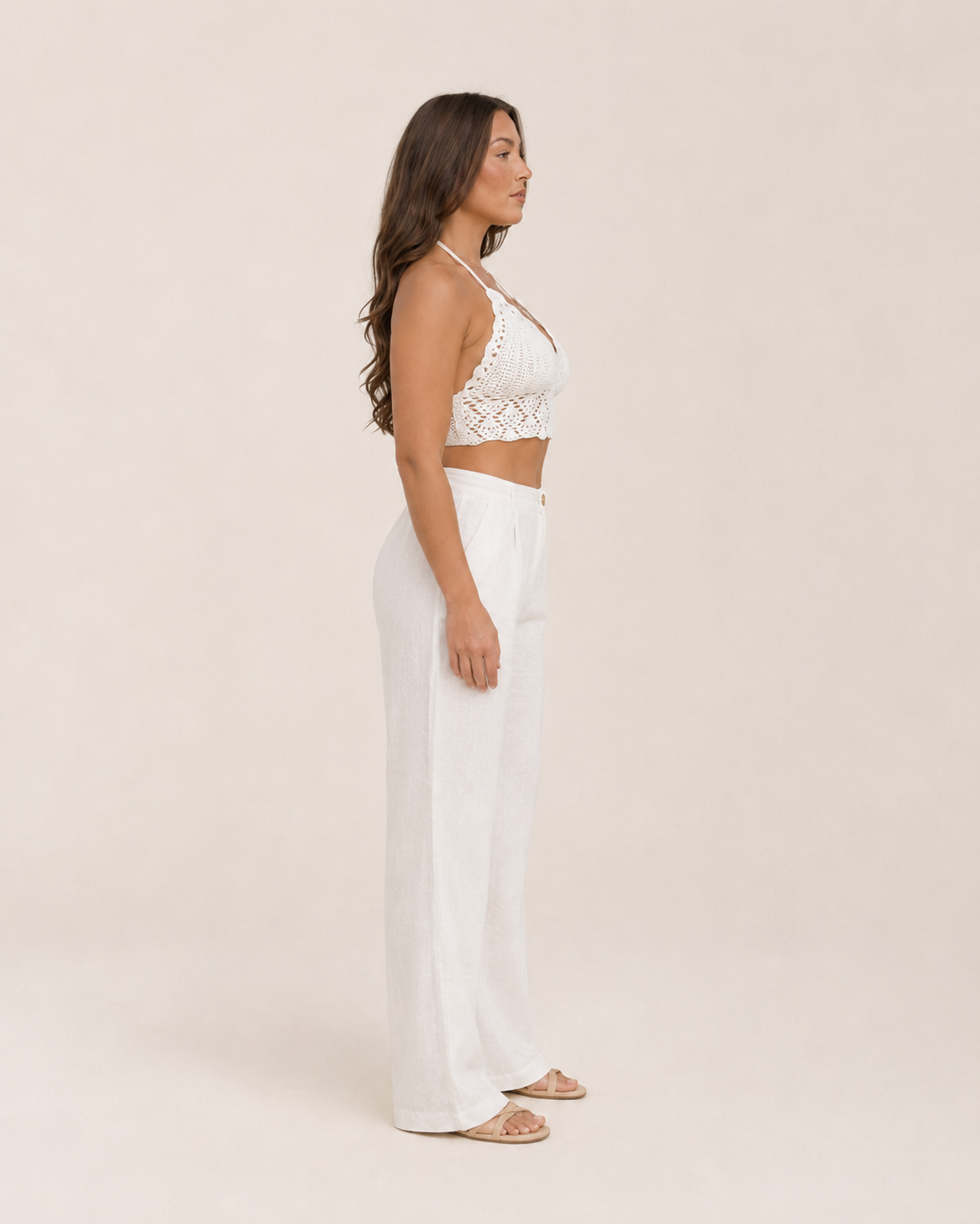 Koralie - Witte Gehaakte Crop Top Met Halterbanden