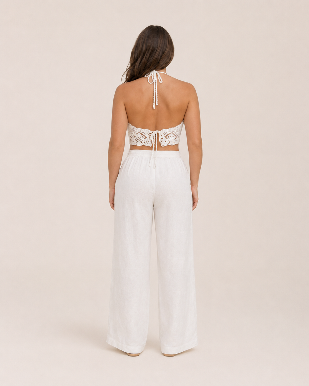 Koralie - Witte Gehaakte Crop Top Met Halterbanden