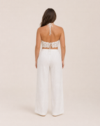 Koralie - Witte Gehaakte Crop Top Met Halterbanden